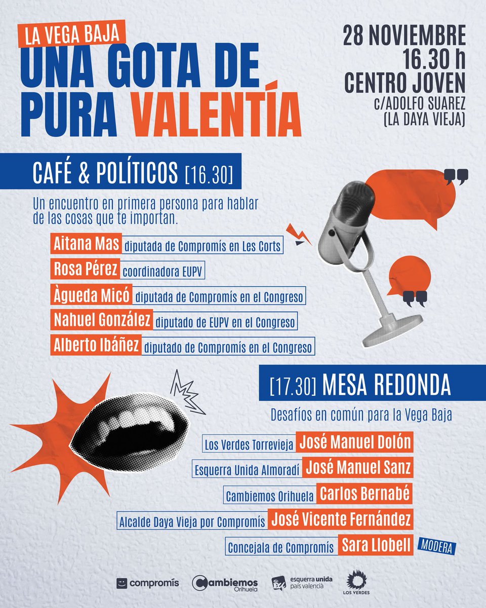 La #VegaBaja, una gota de pura valentía. Mañana viernes 28 de noviembre, a las 16:30h, en el Centro Joven (c/ Adolfo Suárez, #LaDayaVieja).