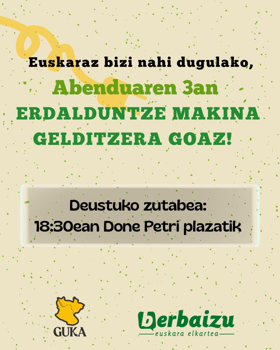 berbaizu's tweet photo. Hau, Bilbon martxan dagoen erdalduntze makinaren beste adibide argi bat da. 

Abenduaren 3an erdalduntze makina  gelditzera goaz @gukabilbon -ekin batera. 

Deustutik zutabea aterako da 18:30ean Done Petri plazatik.

Euskaraz bizi nahi dugulako, batu euskaldunon olatura! https://t.co/1NQZw4VJWO