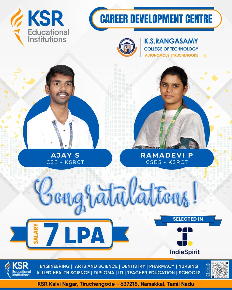 ksrct1994's tweet image. Congratulations!

Wishing you both continued success and many more milestones ahead!
#ksrct1994 #ksr #ksrei #PlacementSuccess #IndieSpirit #CampusPlacement #ProudMoment #CSE #CSBS #Achievers #CareerBegins #SuccessStory #FutureLeaders
