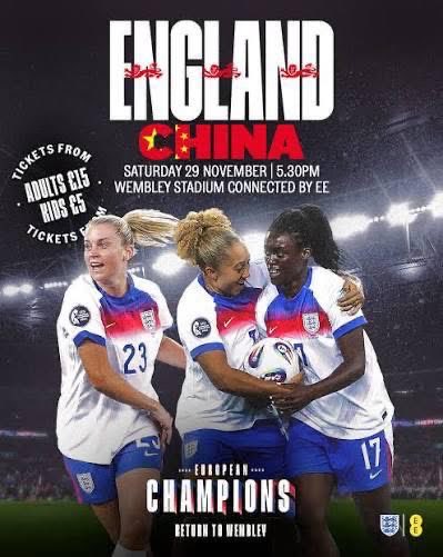 📣 FOR SALE 📣

4 x adult tickets 

⚽️ England women vs China 
🏟️ Wembley stadium (block 551)
📅 Saturday 29th November 

Face value is £30/ticket 

Happy to accept offers and see them used 🫶🏼