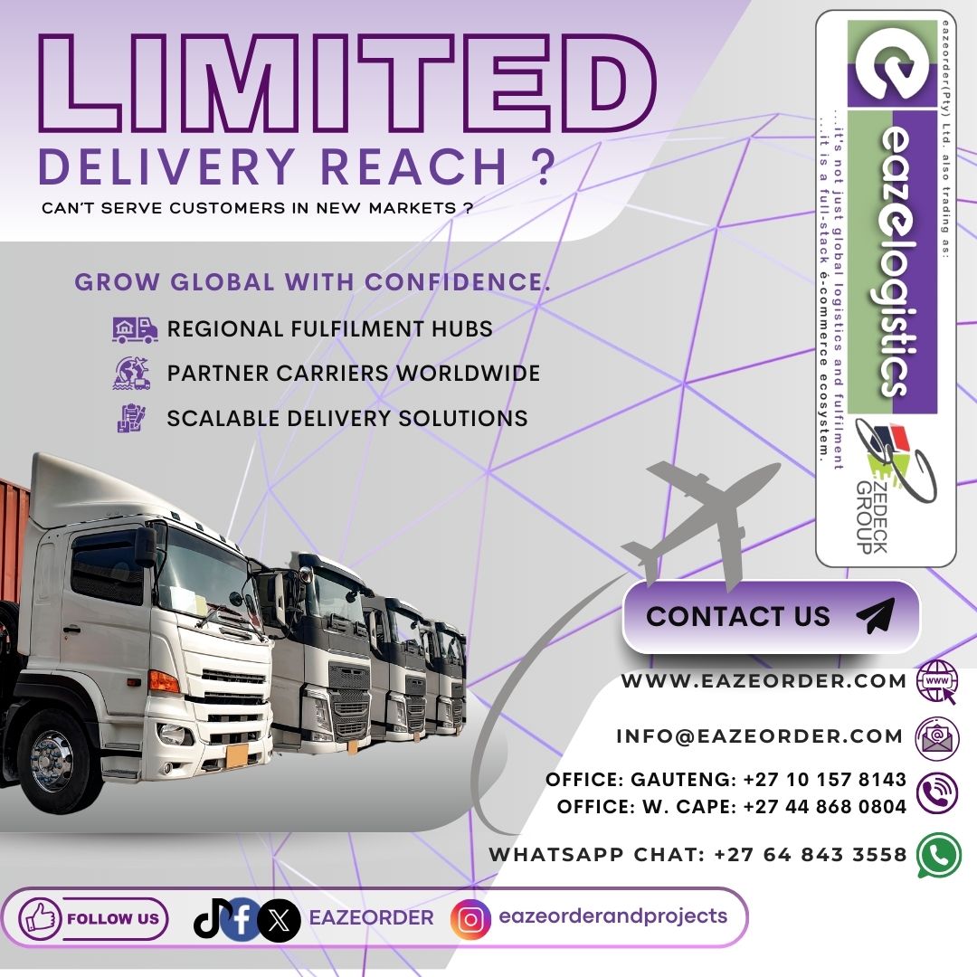 🚚 Expand Your Delivery Reach. Serve New Markets with Confidence.

Struggling to reach customers in new regions?
Let Eazelogistics take your business global.

✅ Regional Fulfilment Hubs
✅ Trusted Partner Carriers Worldwide
✅ Scalable, Cost-Effective Delivery Solutions