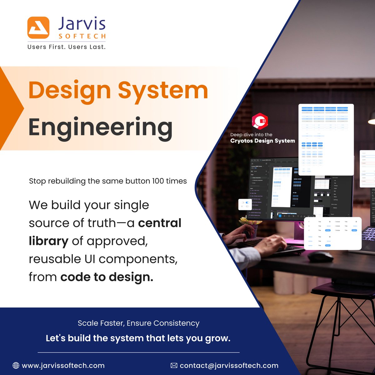 JarvisSoftech's tweet image. Why doesn&apos;t your live product look like your Figma files?

A static UI Kit isn&apos;t enough. You need infrastructure.

Jarvis Softech bridges the gap with Design System Engineering. Stop the Drift. 📩 contact@jarvissoftech.com

#DesignSystem #UX