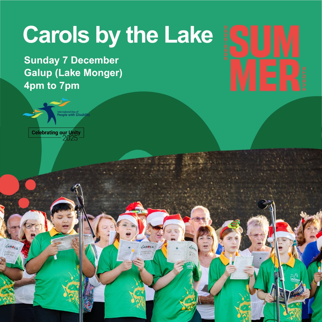 Carols by the Lake 2025💫

📅 Sunday 7 December | 4–7pm | Galup (Lake Monger)
🔗 More info: loom.ly/3JP4bKU

#CarolsByTheLake #TownOfCambridge #ArtForAll