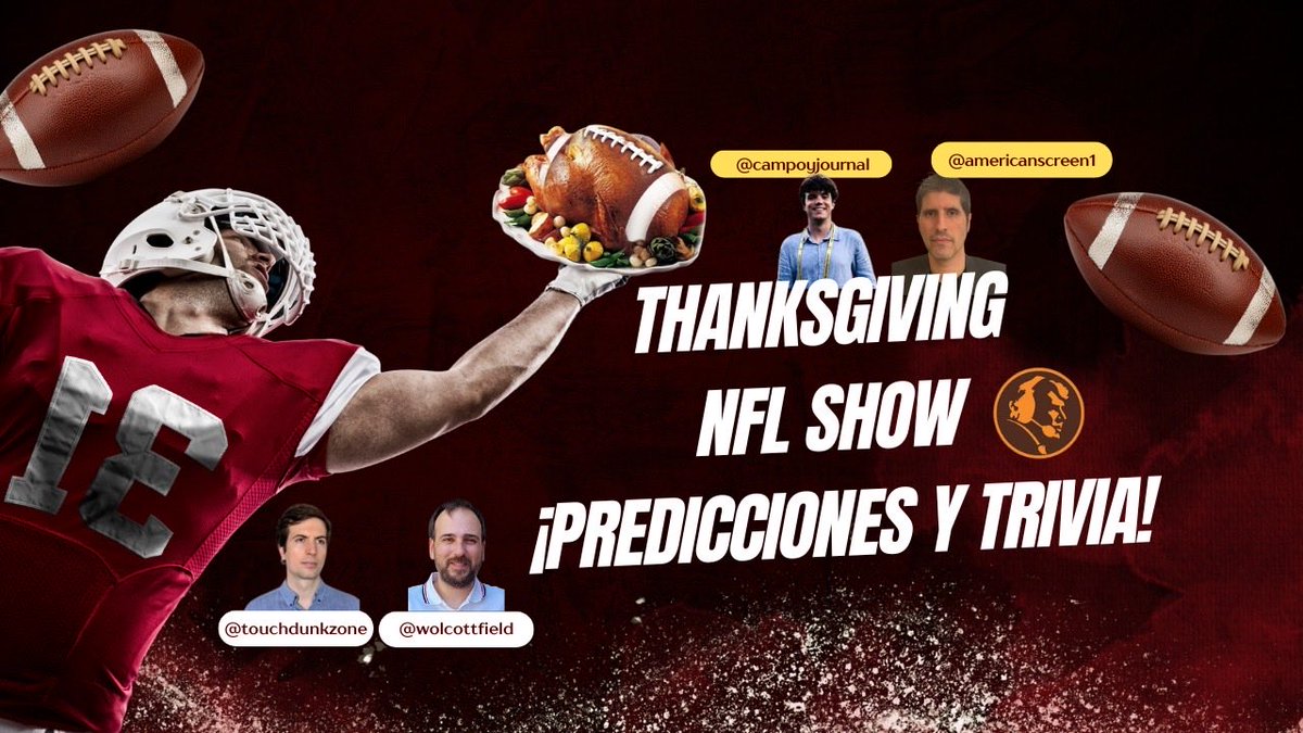 🎙️ Especial Thanksgiving NFL: analizamos los partidos, repasamos la historia y les ponemos a prueba con un trivial!😅🏈#nfl #Thanksgiving 

Con <a href="/CampoyJournal/">Diego Campoy</a> (Gametime – <a href="/dazngroup/">DAZN</a>), Sergio (<a href="/WolcottField/">Wolcott Field</a> ) y David(<a href="/Americanscreen1/">🏈 NFL AmericanScreenSports NBA🏀)🇺🇸🇪🇸🇲🇽🎤</a>).

¡Dale al play! 🦃
youtu.be/oATKvnLDX0o?si…