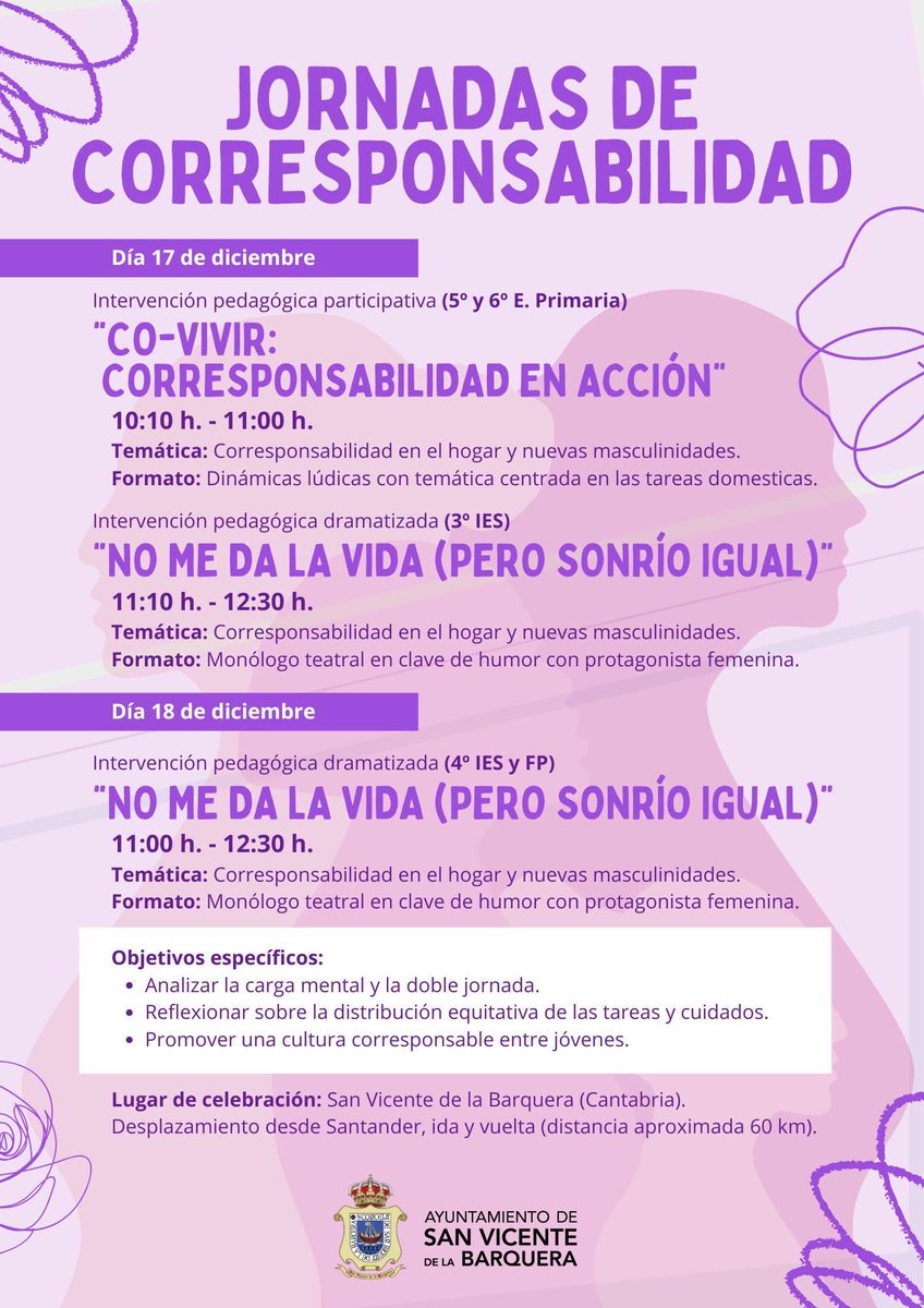 JORNADAS DE CORRESPONSABILIDAD 🎙️

🗓️ Los días 17 y 18 de diciembre, llevaremos a cabo en San Vicente unas jornadas de corresponsabilidades con el objetivo de reflexionar sobre las tareas y cuidados y promover una cultora corresponsable entre los y las jóvenes.