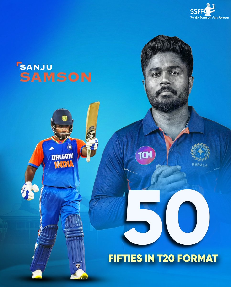 SsffofficialX's tweet photo. Sanju Samson completed 50 Fifties in T20 format. 🇮🇳

- One of the Icons in Shorter format.
#sanjusamson | #IndianCricket | #ssff https://t.co/GPImBnfY5M