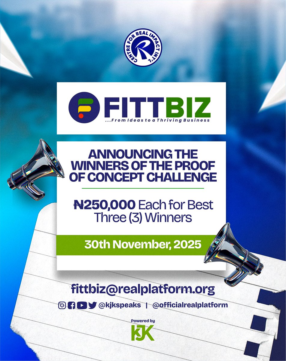DREALPlatform's tweet photo. Congratulations in advance to our emerging changemakers, and well done to everyone who participated. Keep believing, keep building, and stay ready for what is possible when vision meets opportunity.

The REAL Platform
FITTBIZ Management. https://t.co/nJ0VDTQOSb