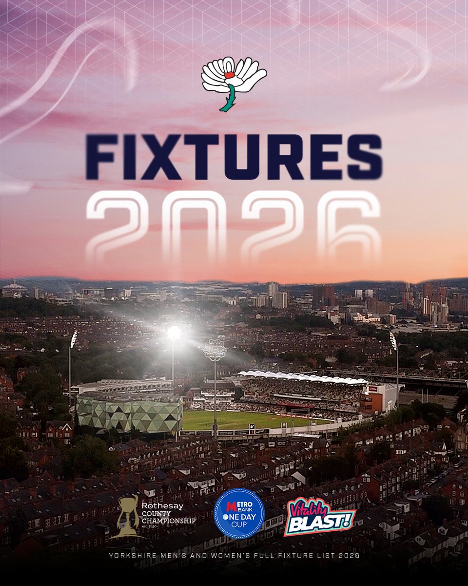 Get those calendars filled 🗓️

Yorkshire's Rothesay County Championship and Metro Bank One Day Cup fixtures for 2026 have been confirmed.

Read more 👉 tinyurl.com/fixtures2026