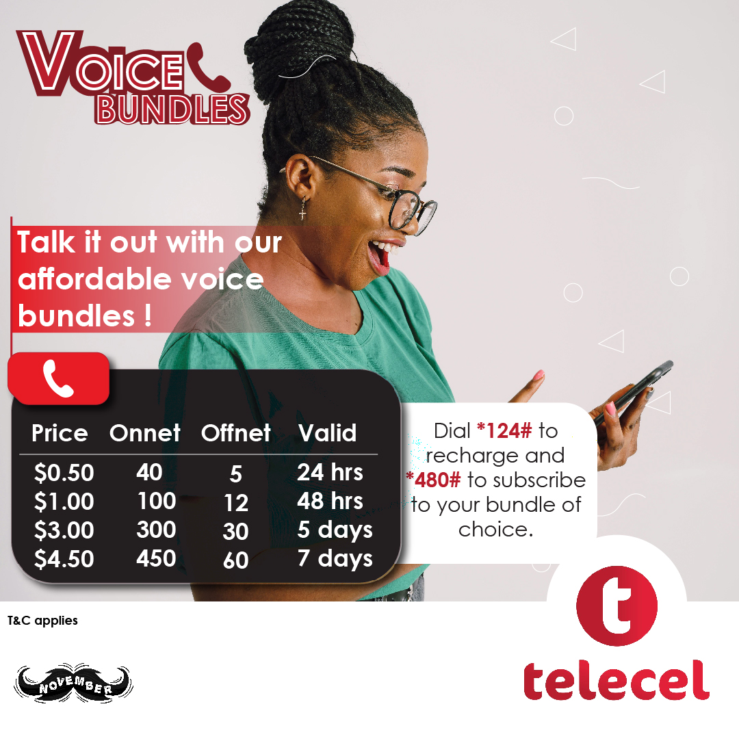 Talk as much as you want with our affordable and reliable voice bundles. To get any Telecel USD Voice bundle, dial *124# now to recharge and *480# to subscribe to the bundle of your choice! It's that simple. Ts &amp; Cs apply.
#VoiceBundles
#TellSomeone