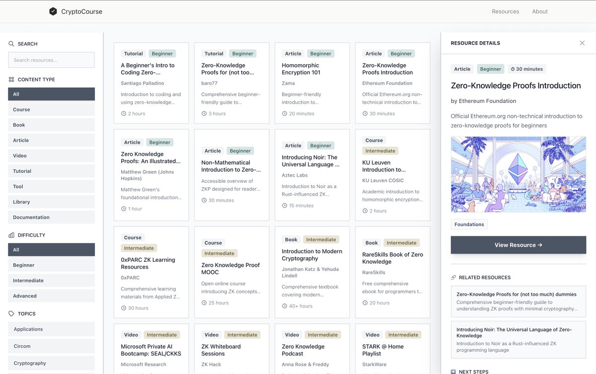 inspired by my boss <a href="/simonkim_nft/">Simon Kim</a>

spent 4 hours with claude code building my own zk/fhe resource curator and search folder based on awesome zk/fhe github repos - made it for my own learning. 

ai curated around 90 projects for me. still tweaking the difficulty levels and sector