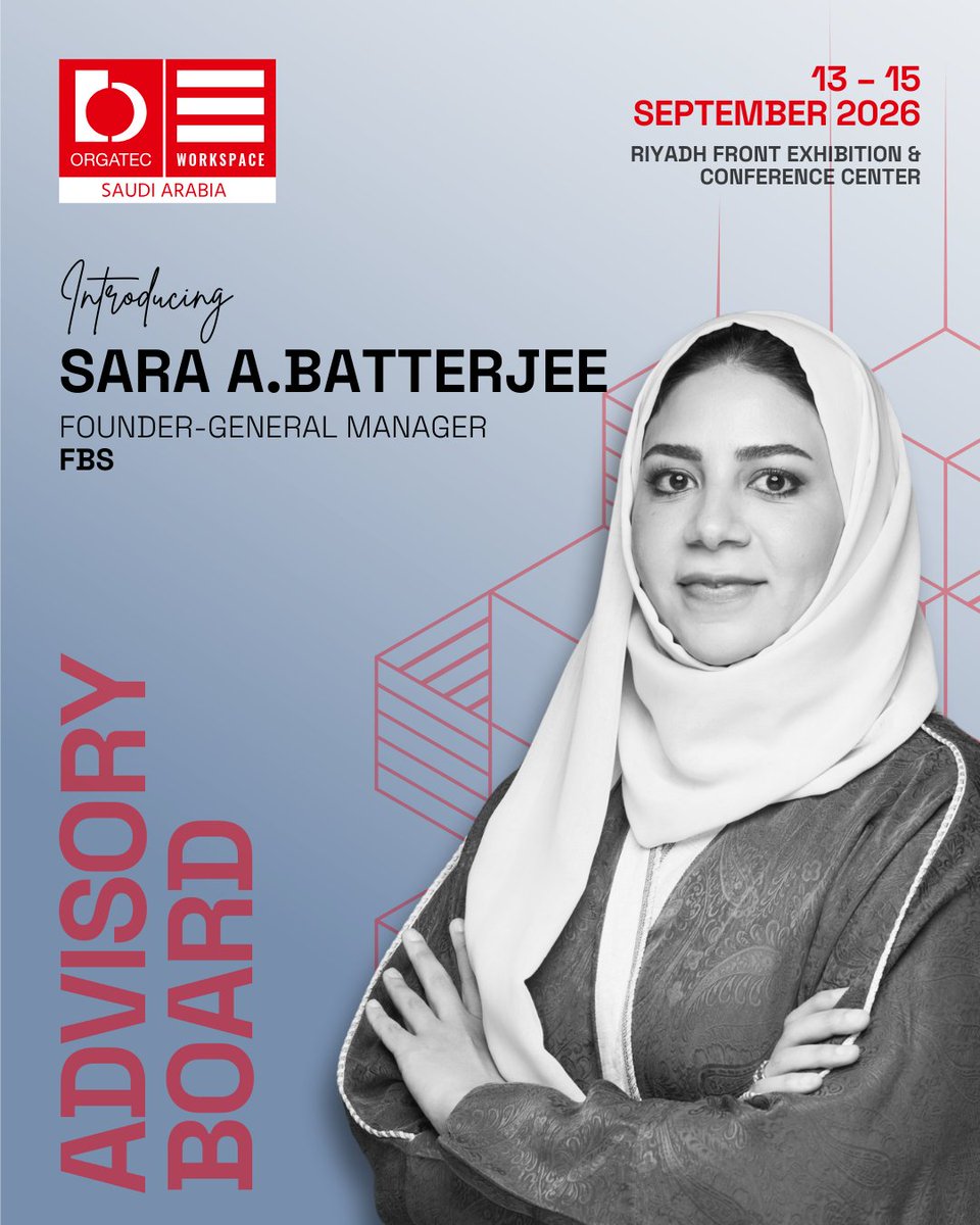 OrgatecSaudi's tweet image. Welcoming Sara Adel Batterjee to the 2026 Advisory Board. Founder of Focal Building Solutions, Sara brings 10+ years creating award-winning interior designs across Saudi Arabia.

#ORGATECWorkspaceSaudi #WorkspaceDesign #InteriorDesign