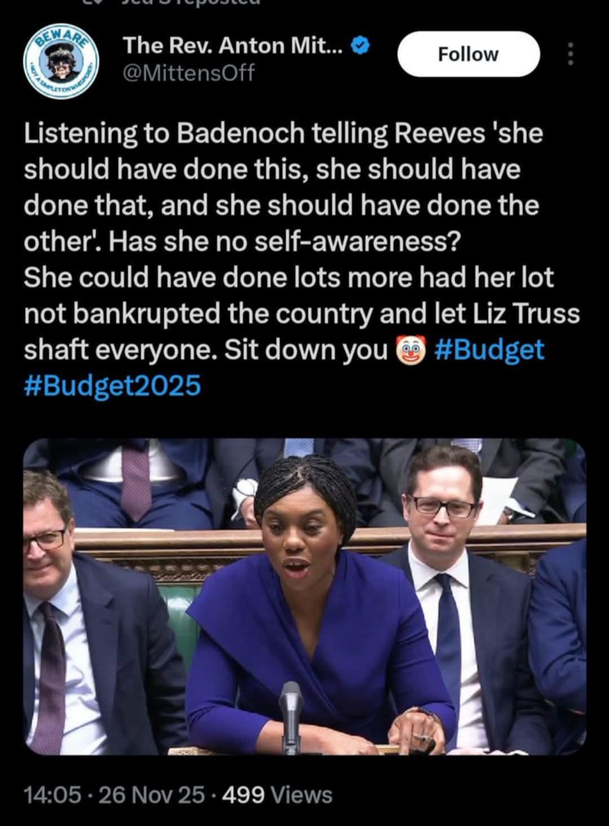 AlanHaw69641513's tweet photo. @BBCr4today @BBCPolitics @bbcnickrobinson Why didn't you challenge Stride about how Badenoch didn't have a problem with Truss and kamikaze Kwarteng crashing the economy with their Β£45bn unfunded tax cuts that sent inflation up to 11% which sent mortgage rates above 6%,in fact she was cheering it on, #ToryHypocrites https://t.co/O30HBm8L80