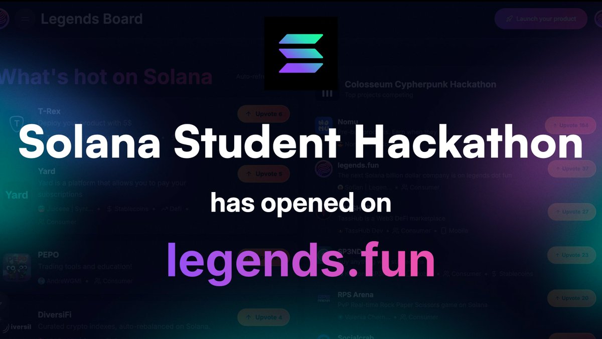 legendsdotfun's tweet image. The Solana Student Hackathon by @solana_devs now has its dedicated leaderboard on legends dot fun,

coming along with a superstudent battle right next to it,

student teams, it’s time to go big and win this, list on the leaderboard today!
