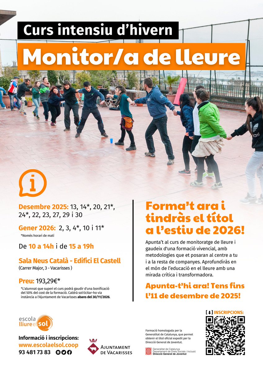 FeinaVacarisses's tweet image. #FORMACIÓ - Curs de monitor/a de lleure a #Vacarisses. Inscripcions fins l&apos;11 de desembre #feina #Vacarisses

escolaelsol.coop/formacions/Cur…