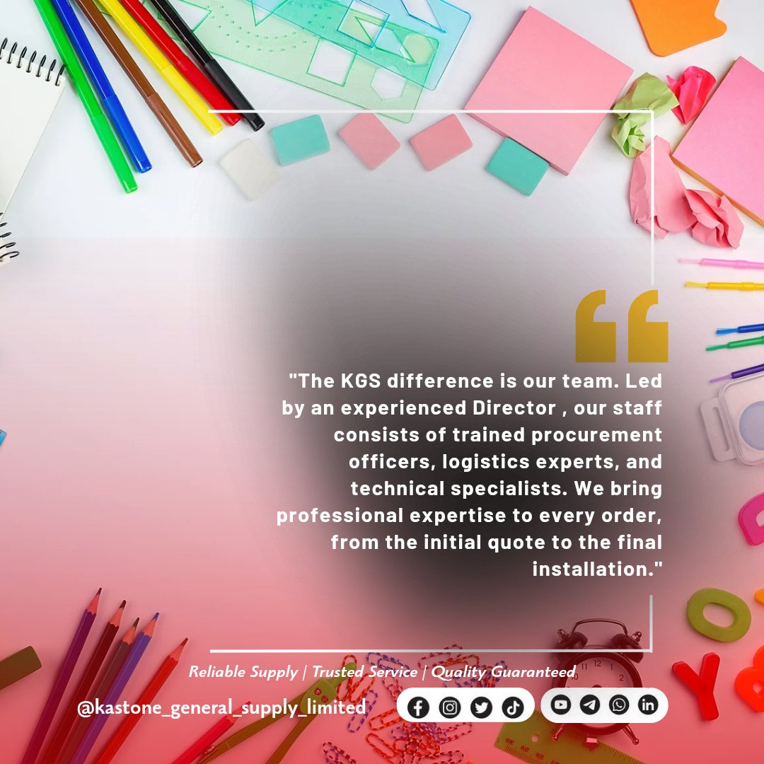 Kastonedigital's tweet image. The KGS difference is our people! Led by an experienced Director, our staff consists of trained procurement officers, logistics experts, and technical specialists. : #TeamExpertise #LogisticsExperts #TechnicalSpecialists #ProfessionalService #KastoneGeneralSupply