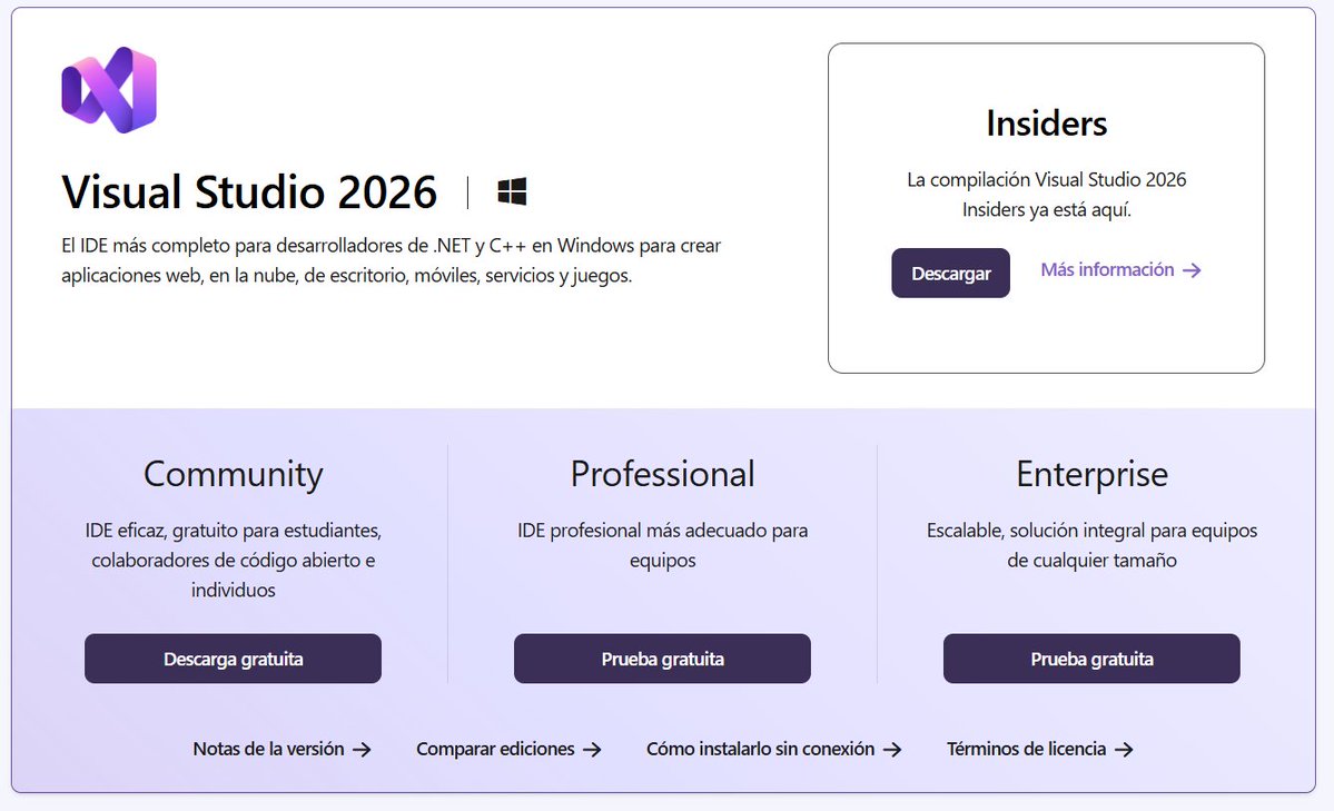 FranForge's tweet image. Pues no que formateé mi equipo y voy a instalar Visual Studio y me aparece lo siguiente😁

Ya está disponible Visual Studio 2026, increíble👌
#visualstudio