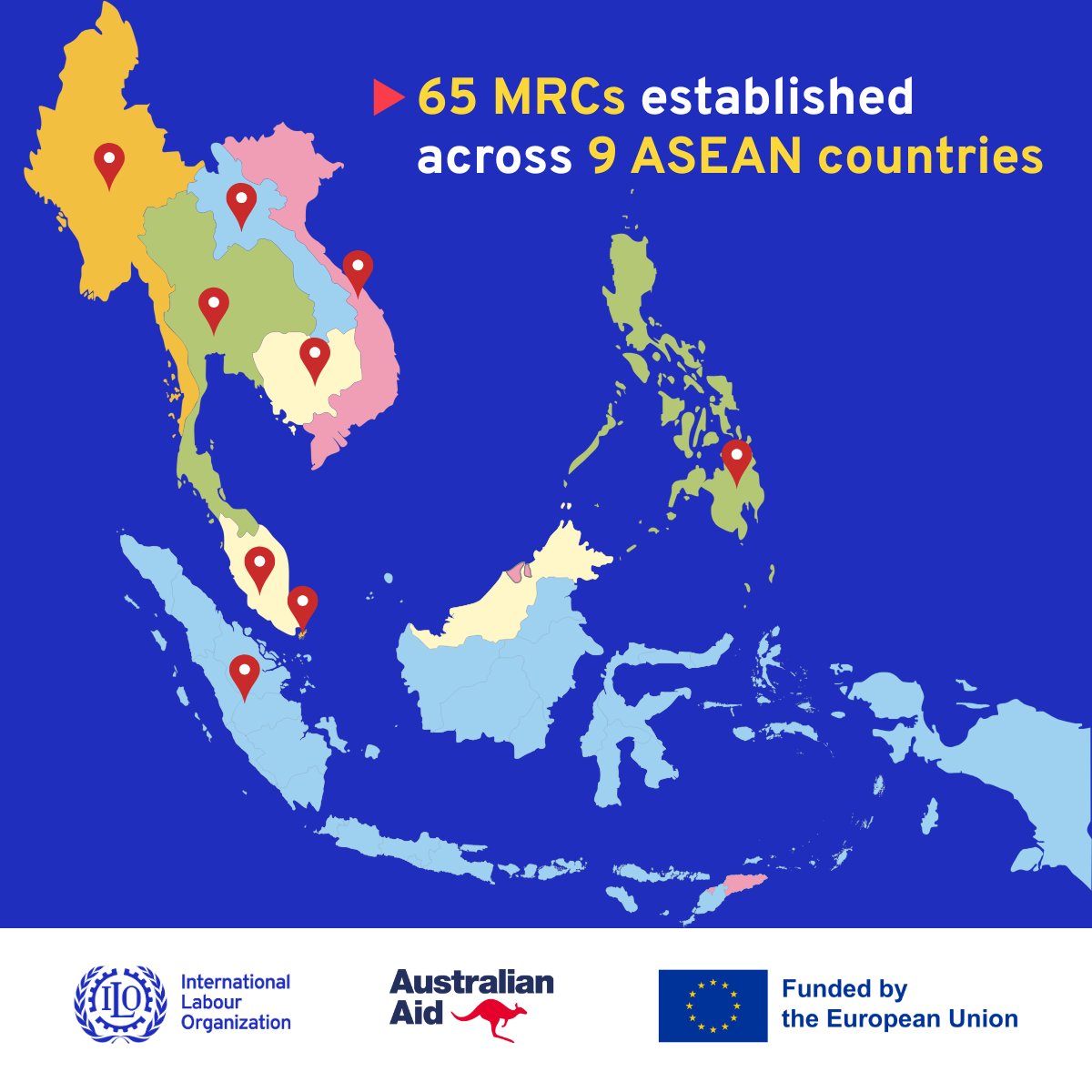 🌏Through ILO support, there are 65 Migrant Worker Resource Centres across 9 ASEAN countries. MRCs help #MigrantWorkers access information, justice and support throughout their migration journey.
🔗Read the publication: tinyurl.com/29hsback

#DecentWork #ASEAN 
<a href="/AustralianAid/">Australian Aid</a>