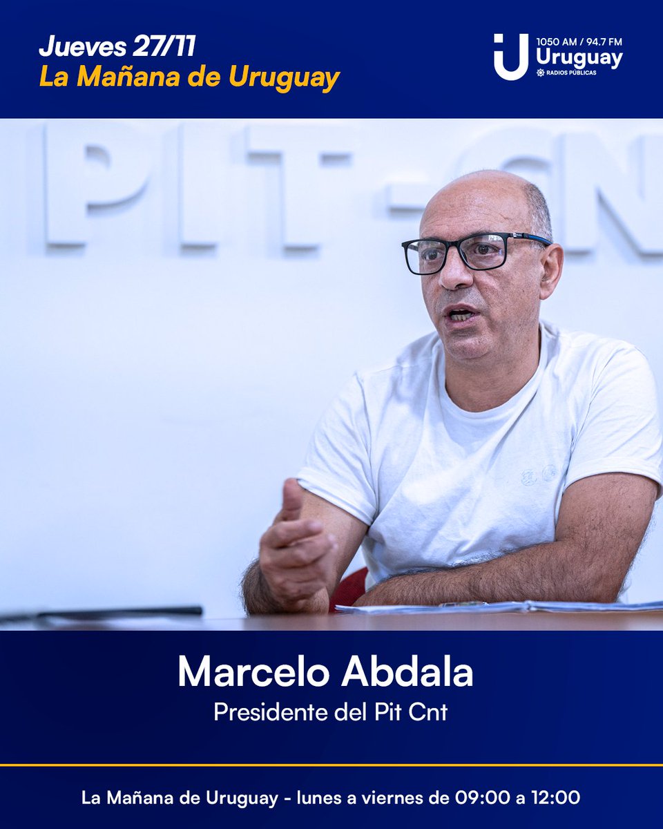 HOY en 𝐋𝐚 𝐌𝐚ñ𝐚𝐧𝐚 𝐝𝐞 𝐔𝐫𝐮𝐠𝐮𝐚𝐲:

🎙️ Entrevistamos al presidente del <a href="/PITCNT1/">PIT CNT</a>, <a href="/MarceAbdalaCNT/">Marcelo Abdala</a>.

🎙️ Recibimos a Christian Bonanata, integrante del Club de música electrónica Phonotheque.

📻1050 AM - 94.7 FM
📲💻Seguinos en mediospublicos.uy