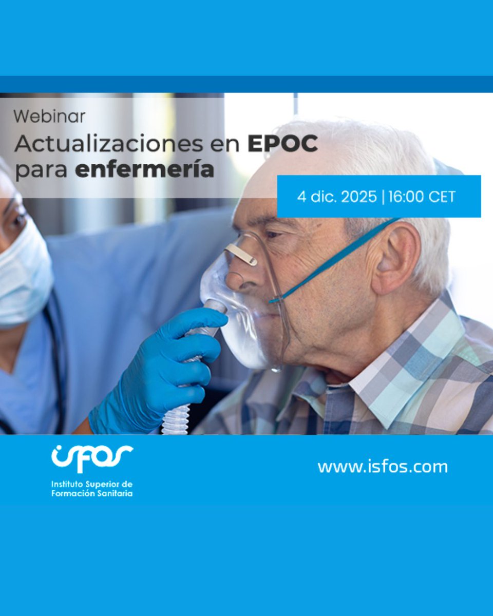 📢Webinar: Actualizaciones en EPOC para Enfermería
👉Formación online gratuita organizada por ISFOS
📆 4 de diciembre 2025 de 16:00 a 18:00 horas
📝Acreditación: Certificado de asistencia
🔗Inscripción➡️isfos.com/oferta-formati…

<a href="/CGEnfermeria/">Consejo General de Enfermería</a> <a href="/InstitutoISFOS/">isfos</a> 

#formacionenfermeria