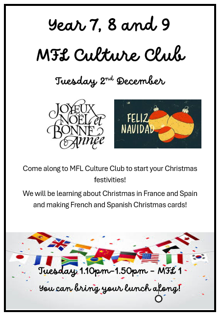 MFL Culture Club - Tuesday 2nd December 2025