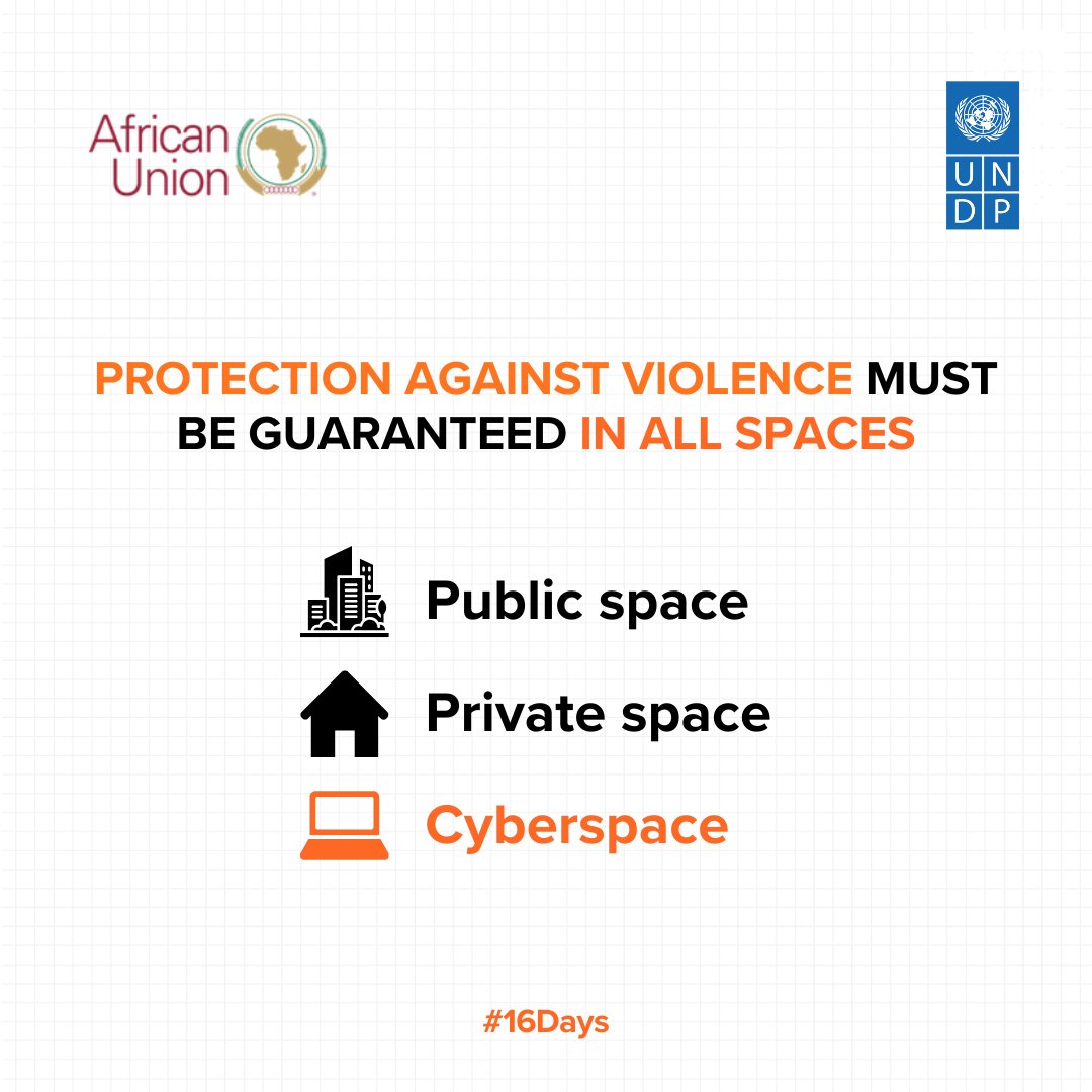 Every space must be safe 🏙️ 🏠 💻

Groundbreaking 2025 <a href="/_AfricanUnion/">African Union</a> Convention on Ending Violence Against Women and Girls #EVAWG is a legally binding instrument that establishes clear protections against violence in public, private and digital spaces.

#NoExcuse
#16Days