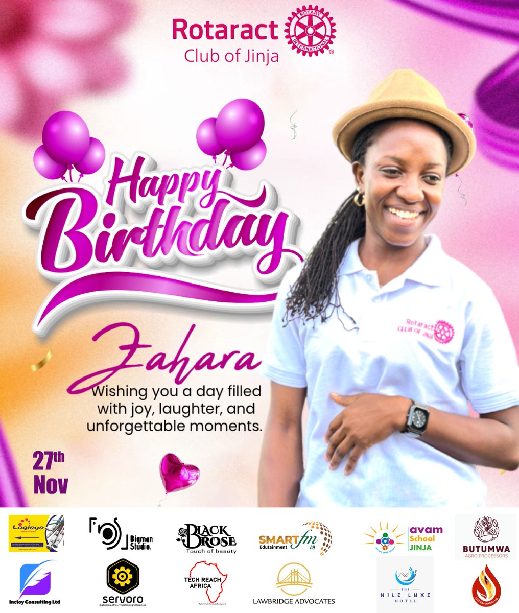Today we celebrate Zahara — a cheerful soul and a true Rotaractor at heart. 💞
May your birthday be as bright and inspiring as you are. Happy Birthday! 🎉✨
#RotaractJinja #ServiceAboveSelf