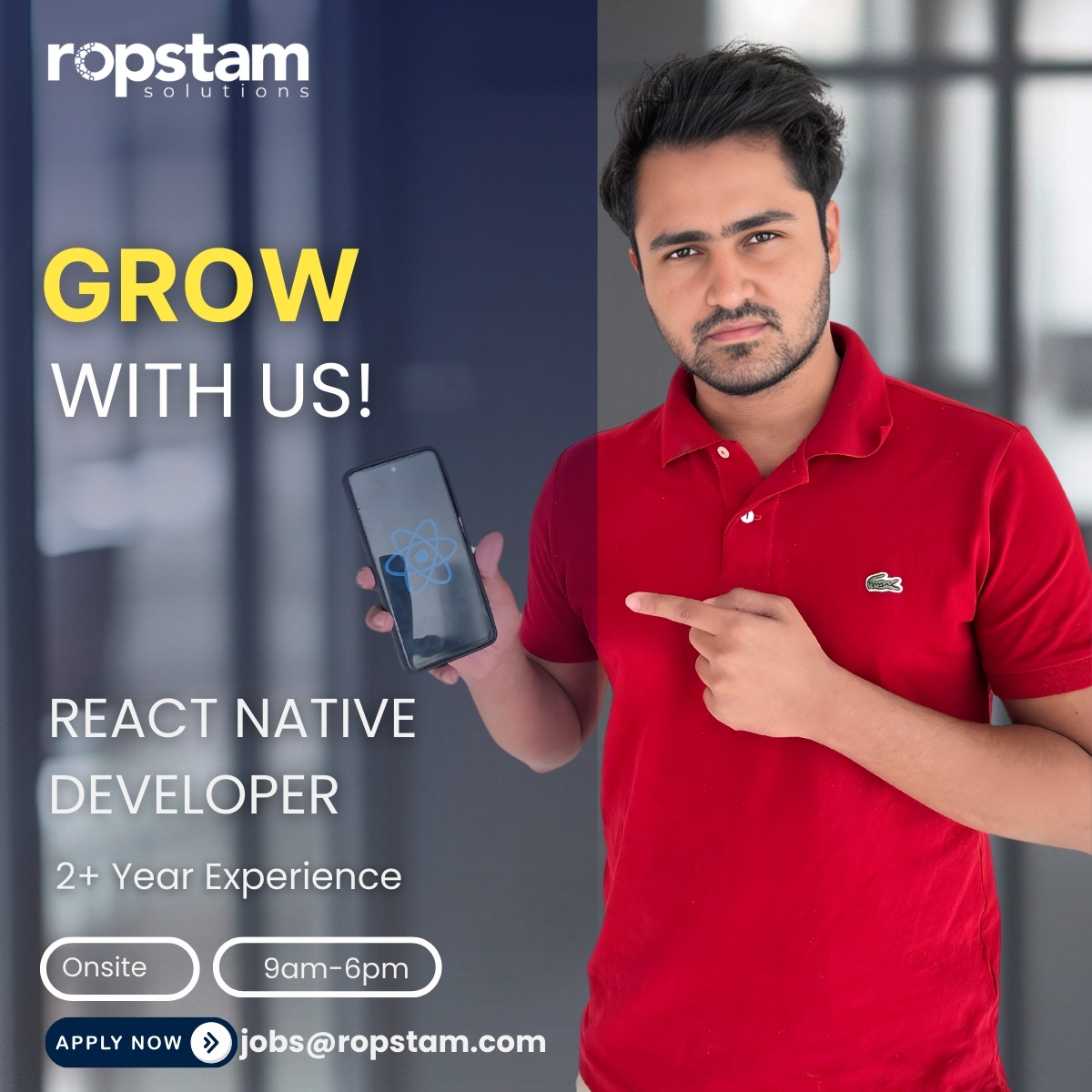 Ropstam's tweet image. Grow your career with us! We’re looking for a skilled React Native Developer to join our development team.

Apply now: ropstam.com/jobs/react-nat…

#WeAreHiring #ReactNativeDeveloper #TechCareers #DeveloperOpportunity #JoinUs #MobileTech #ropstam