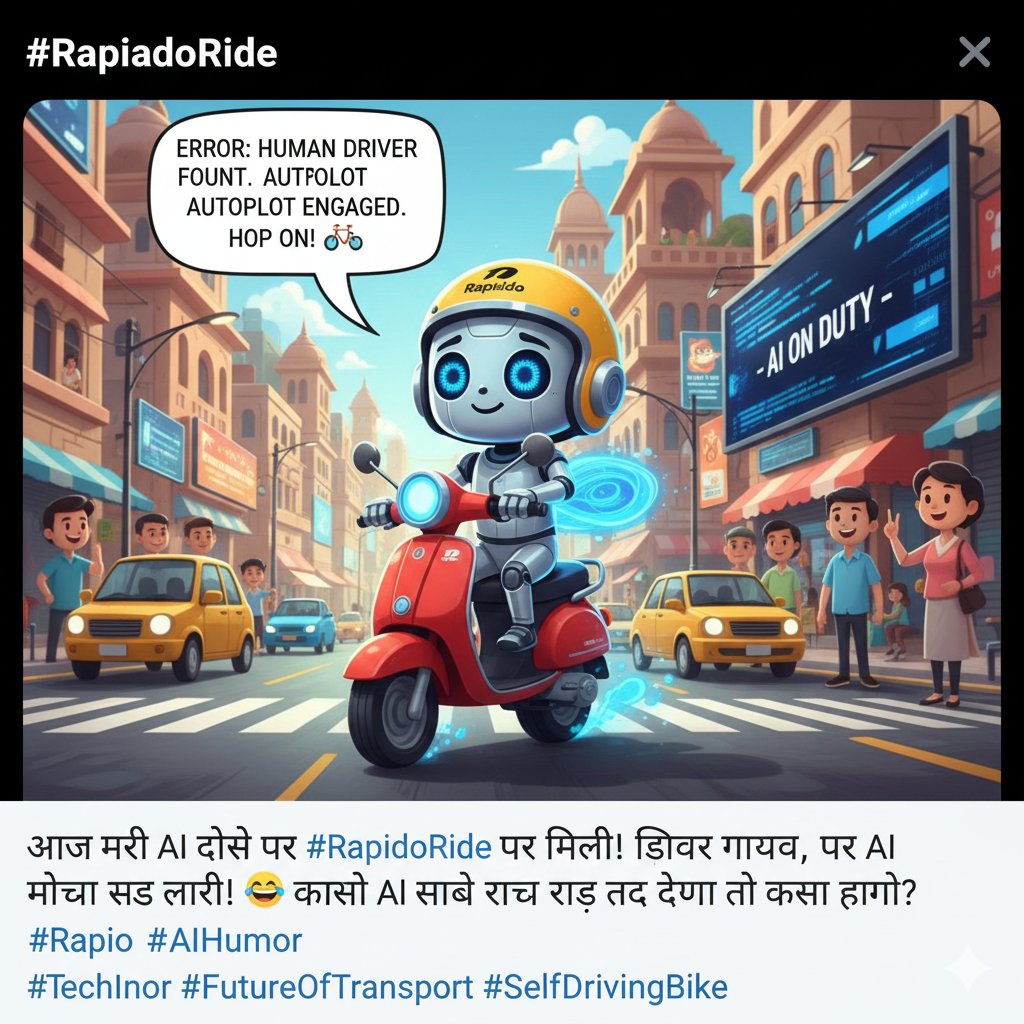 NAVRATAN29's tweet image. #RapidoRide #Rapido #AIHumor #FutureOfTransport #SelfDrivingBike #TechInnovation