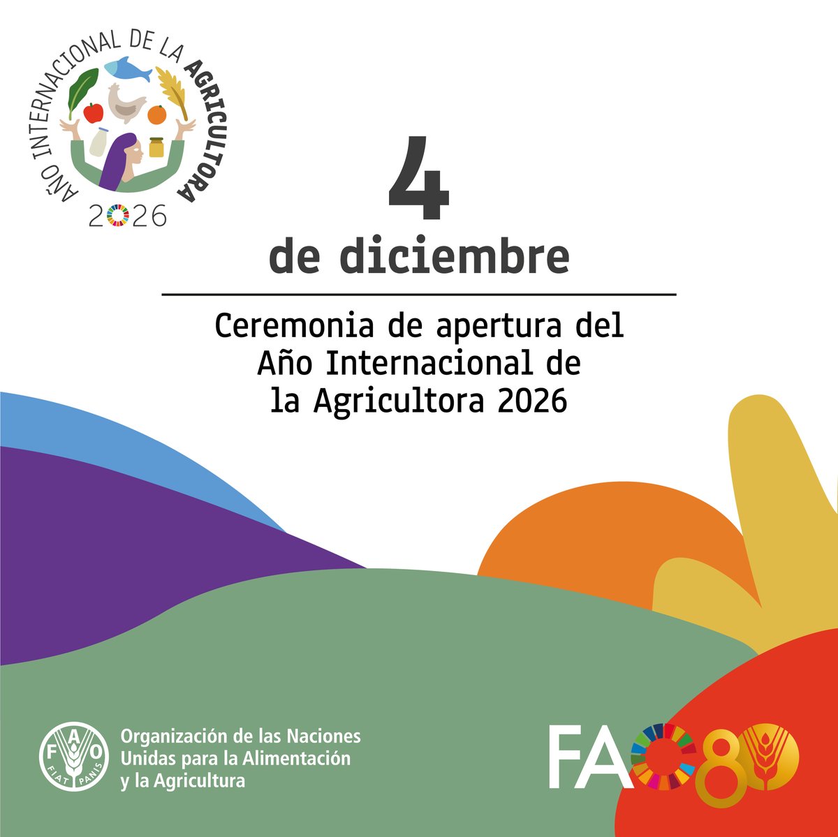 📌Lanzamiento del #AñoDeLaAgricultora 2026.

🗓️4 de diciembre 🕐12:30 CET
🖥️ En vivo: bit.ly/44fvjxZ

Celebremos el papel clave de las mujeres en los sistemas agroalimentarios y apoyemos acciones para cerrar la brecha de género y mejorar sus medios de vida.

#IYWF2026