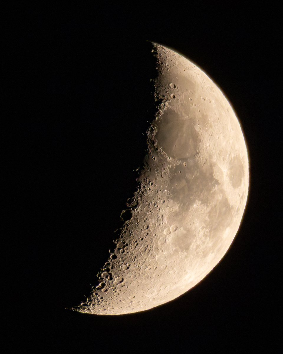 今夜の月です。
上弦前の月が南西の空に見えています。明日11月28日(金)が上弦の月です。
拡大してみると、影との境目にクレーターがボコボコ見えていますね。
晴れている地域の方は、ゆったりと月を眺めてみましょう。