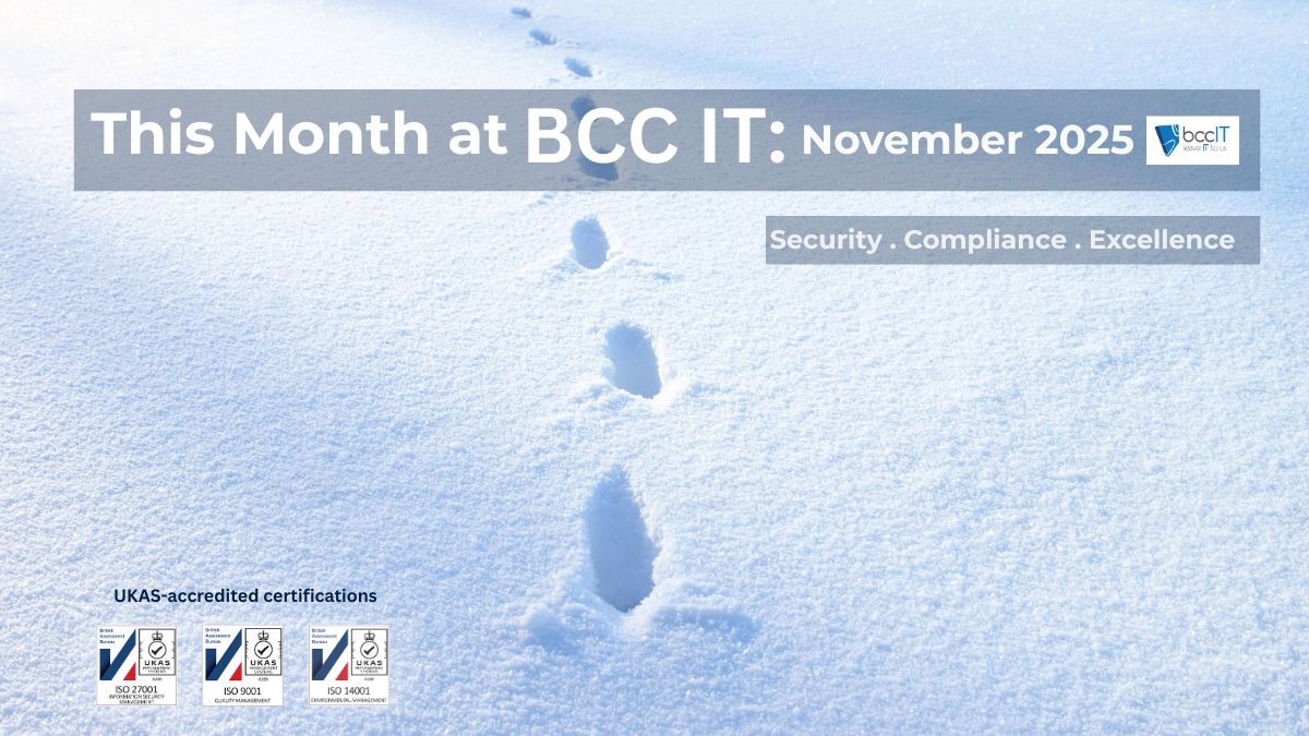 This month at BCC IT: ISO Progress (27001, 9001, 14001), secure IT disposals (WEEE), plus customer service highlights ❄️♻️✅

👉🏼Read more: bccit.co.uk/this-month-at-…
#ISO27001 #ISO9001 #ISO14001  #ITSecurity #Compliance