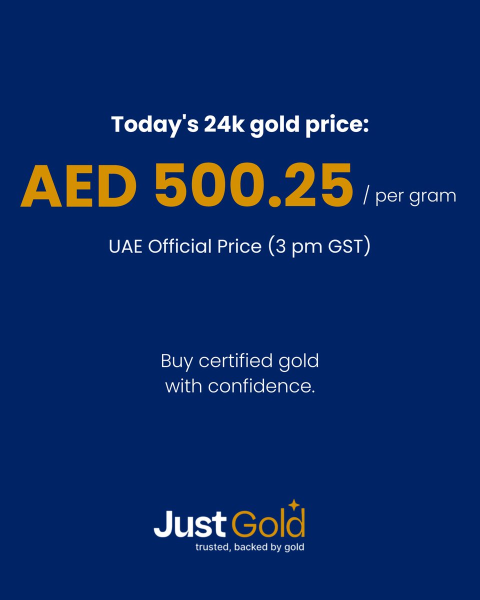 JustGoldapp's tweet photo. Latest Gold Price. 

#GoldRateToday
#24KGoldUAE https://t.co/vxOryZCpPy
