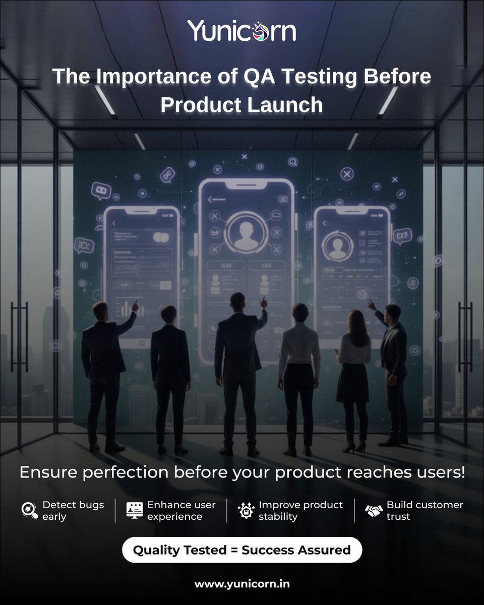 yunicorngroup's tweet image. A flawless product starts with flawless testing.
Ensure quality. Ensure success. ✔️

#QATesting #SoftwareTesting #ProductLaunch #QualityAssurance #TechDevelopment #BugFree #UXDesign #CycloneDitwah