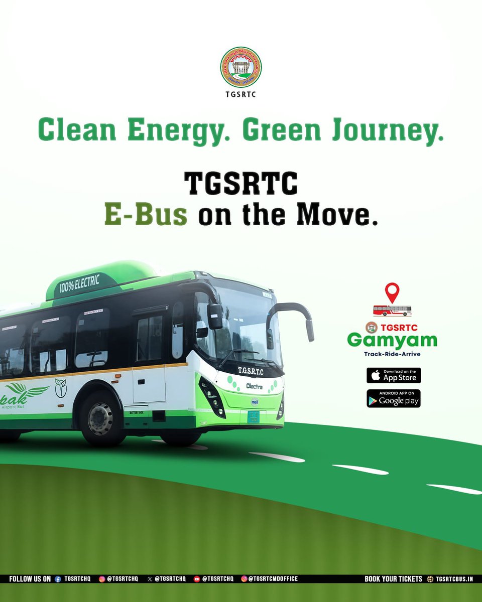 TGSRTCHQ's tweet image. Cleaner energy, smoother rides, and a greener tomorrow! 🌿
TGSRTC’s Electric Bus is on the move. ⚡🚌

#TGSRTC  #EcoTravel #CleanEnergy  #TelanganaTransport #Gamyam #GreenJourney