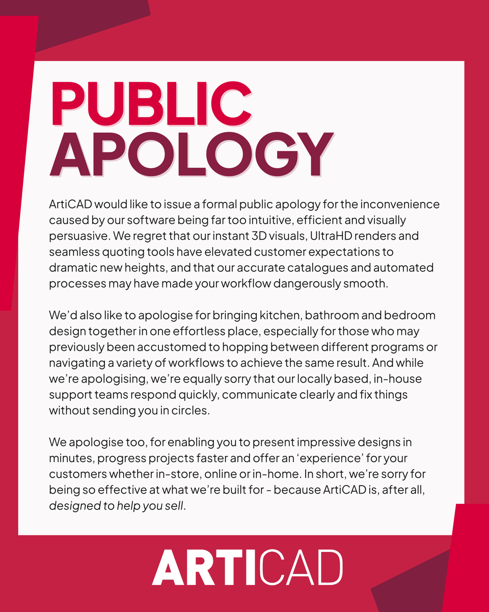 ArtiCADDesign's tweet image. Official statement: Sorry to every designer who now refuses to open three different programs. One platform is just easier🤷

#articad #kitchencaddesign #bathroomcaddesign #bedroomcaddesign #publicapologytrend #kbb #kbbsoftware