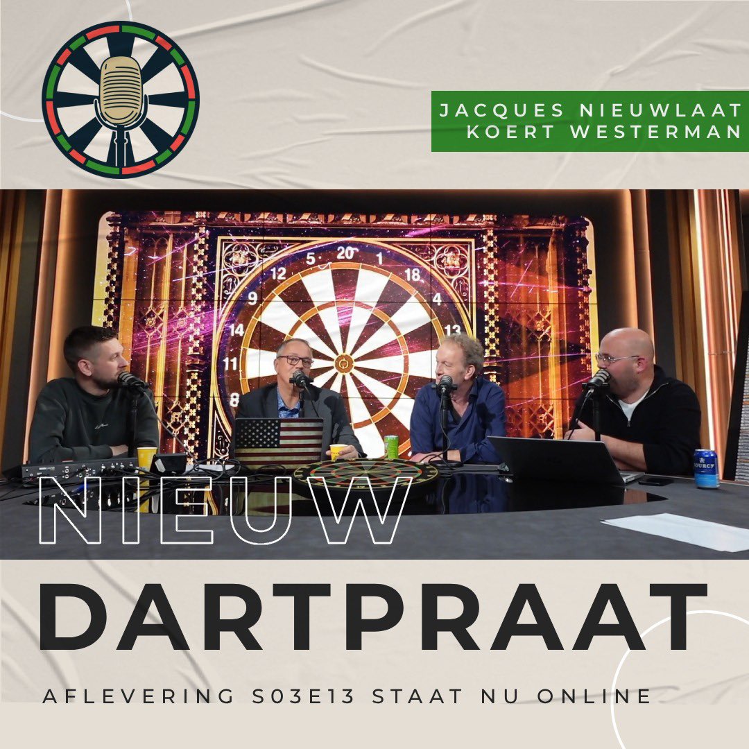 𝗗𝗮𝗿𝘁𝗽𝗿𝗮𝗮𝘁

🎧 Seizoen 3 | Aflevering 13
🎙️ <a href="/JJNieuwlaat/">Jαcqυεѕ Nιευωlααт</a> 
🎙️ <a href="/KoertWesterman/">Koert Westerman</a> 

🎥 in de studio bij Viaplay
❇️ Van Gerwen ooit nog wereldkampioen?
🏚️ Overnachten bij Lakeside
🫨 Dit wordt dé verrassing van het WK

🎧 📺 Dartpraat.nl