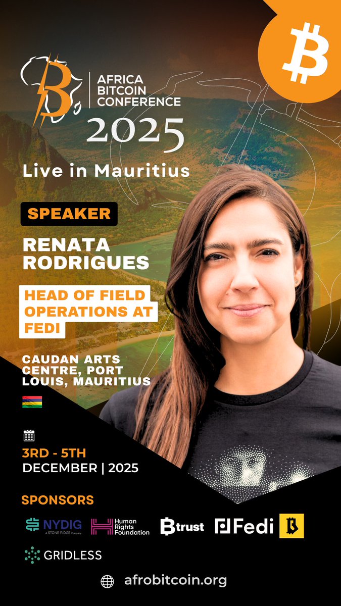 We are pleased to announce that Renata Rodrigues will be one of the speakers at the Africa Bitcoin Conference in Port Louis, Mauritius!

Renata Rodrigues is the Head of Field Operations (Fedi Order) at Fedi Inc., focused on promoting Bitcoin mass adoption. With a background in