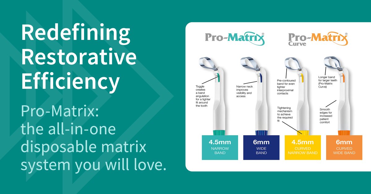 Kent_Express's tweet image. Discover Pro-Matrix, your one-stop solution for composite restorations in all quadrants.

✔️ Single Product System - no assembly or application tools required
✔️ Reduces the risk of injuries caused by sharp / pointed instruments
✔️ Circumferential Band can be used for MO/OD/MOD/…