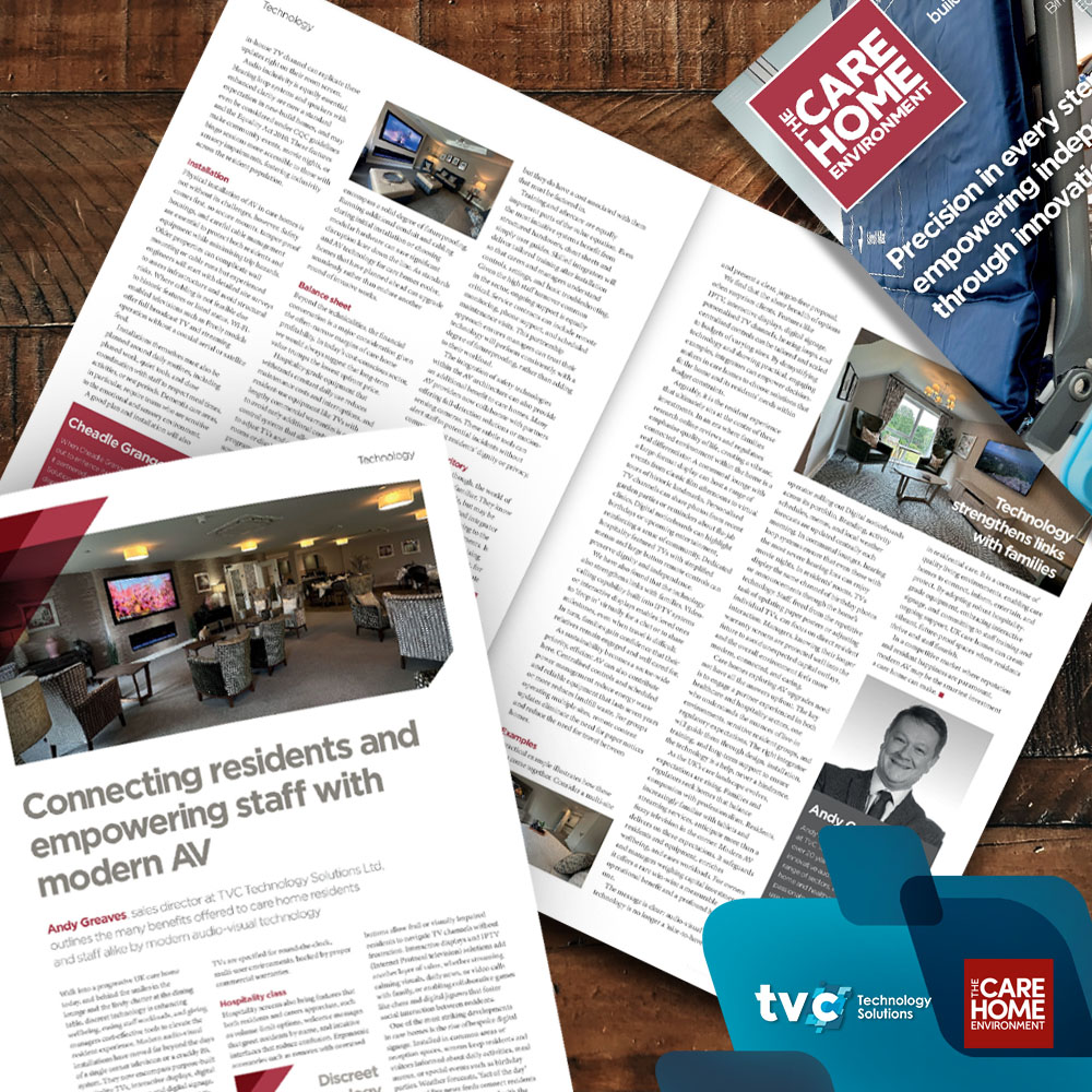 tvcuk's tweet image. Care Home Environment Feature For Andy!

We were delighted to see that Sales Director Andy Greaves has been featured in the latest edition of @TCHEMagazine&apos;s Magazine in November!

Learn more: bit.ly/4oX7LWT

#TVC #TechnologySolutions #CareHomeEnvironment #CareAV