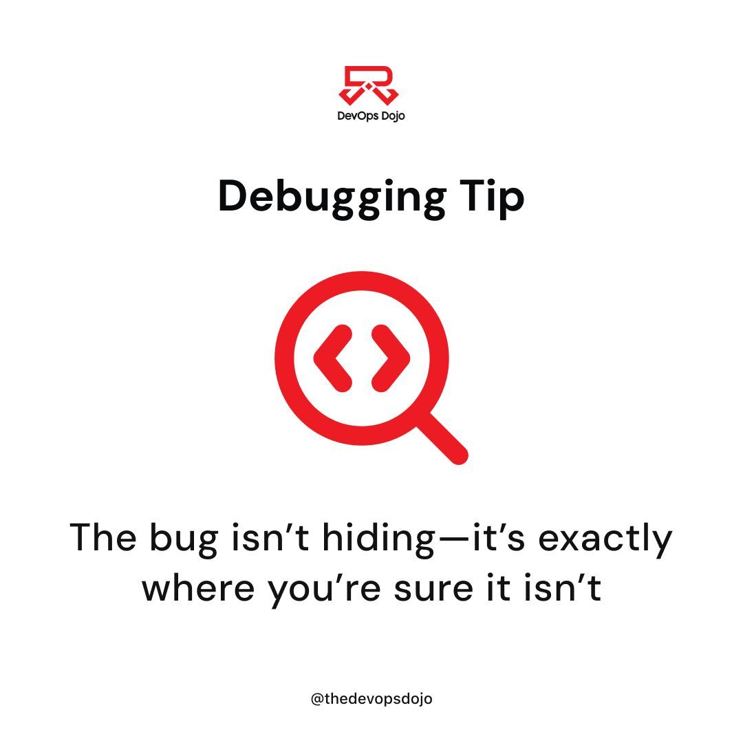 thedevopsdojo's tweet image. Sometimes the toughest bugs live in the places you’re convinced are fine. A fresh look can save hours.

#Debugging #DevOps #SoftwareEngineering #CodeTips #ProblemSolving #TechInsights #DeveloperLife