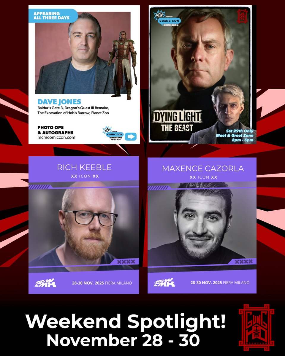 Milan and Birmingham are in for some fun this weekend! 🎉

At <a href="/MCMComicCon/">MCM Comic Con</a>  the wonderful <a href="/DaveJonesActor/">Dave Jones | Halsin, Baldur’s Gate 3 🌿🐻</a> (Astrologaster, Baldur's Gate 3) and <a href="/JonathanRhodes/">Jonathan Rhodes</a> (Dying Light: The Beast) will be available to meet and greet fans of their respective projects!

Then down at