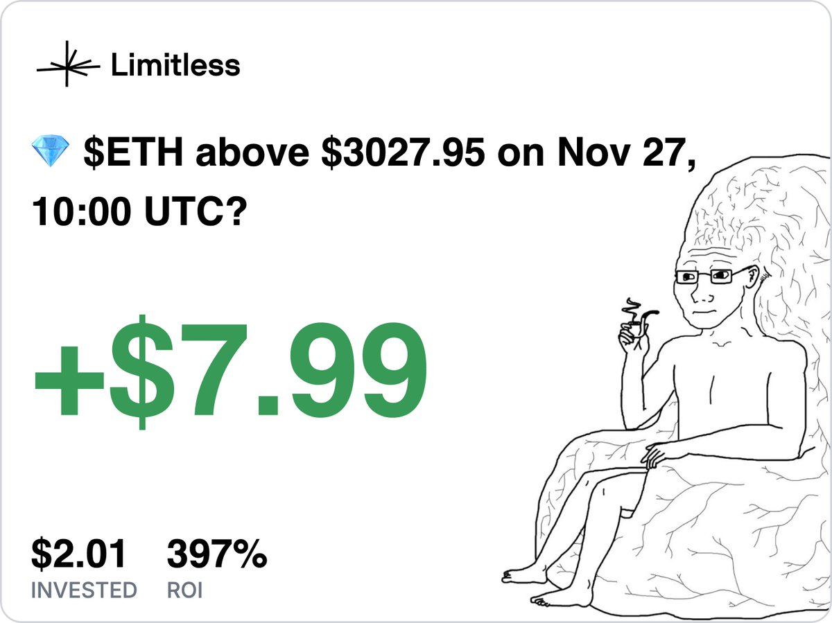 JUST GOT SELECTED for the <a href="/trylimitless/">Limitless</a> Battle Royale🔥 

20 traders with $100 starting stack for 2 weeks to grow it. Top 3 by PnL take home 1,000 $LMTS + exclusive <a href="/limitlessignal/">Limitless Signal</a> badge 🏆  

I’m locked in and already placed my first hourly ETH bet 👀  

Let the games begin! 💪