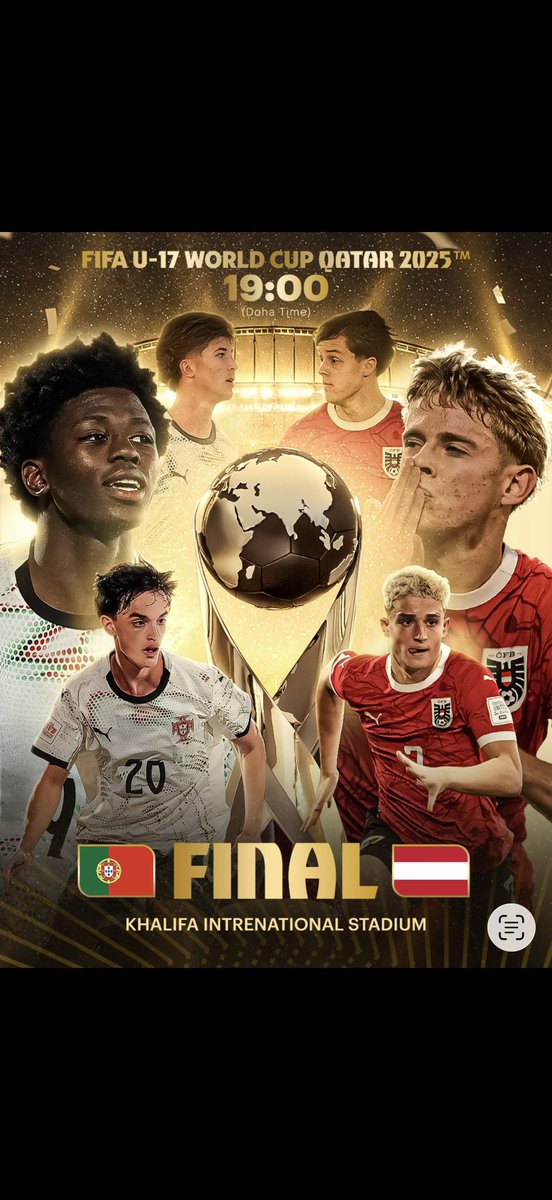 نهائي كأس العالم تحت 17 سنة FIFA قطر 2025™️
اليوم 7 مساءً 🕖