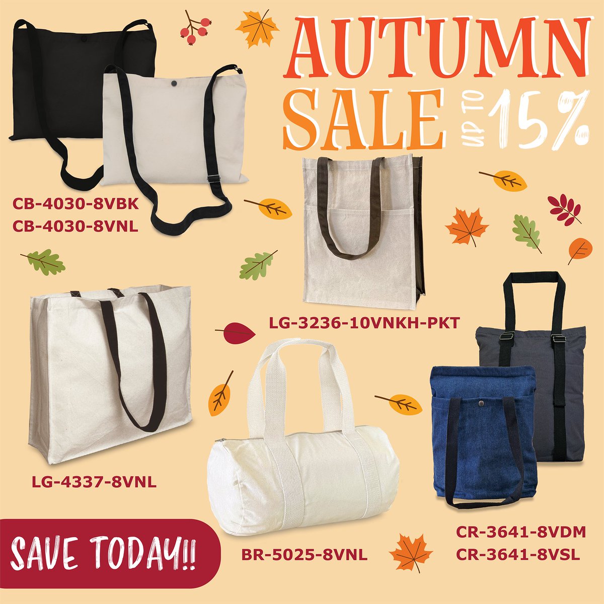 Up to 15% OFF all products! 🛍️
Custom merch, plain stock, or personalised gifts — we’ve got it all.
Totes, aprons, tees, hoodies, cushions, tea towels, gift bags &amp; more!
Don’t miss our Extended Autumn Sale 🍂✨
thecleverbaggers.co.uk