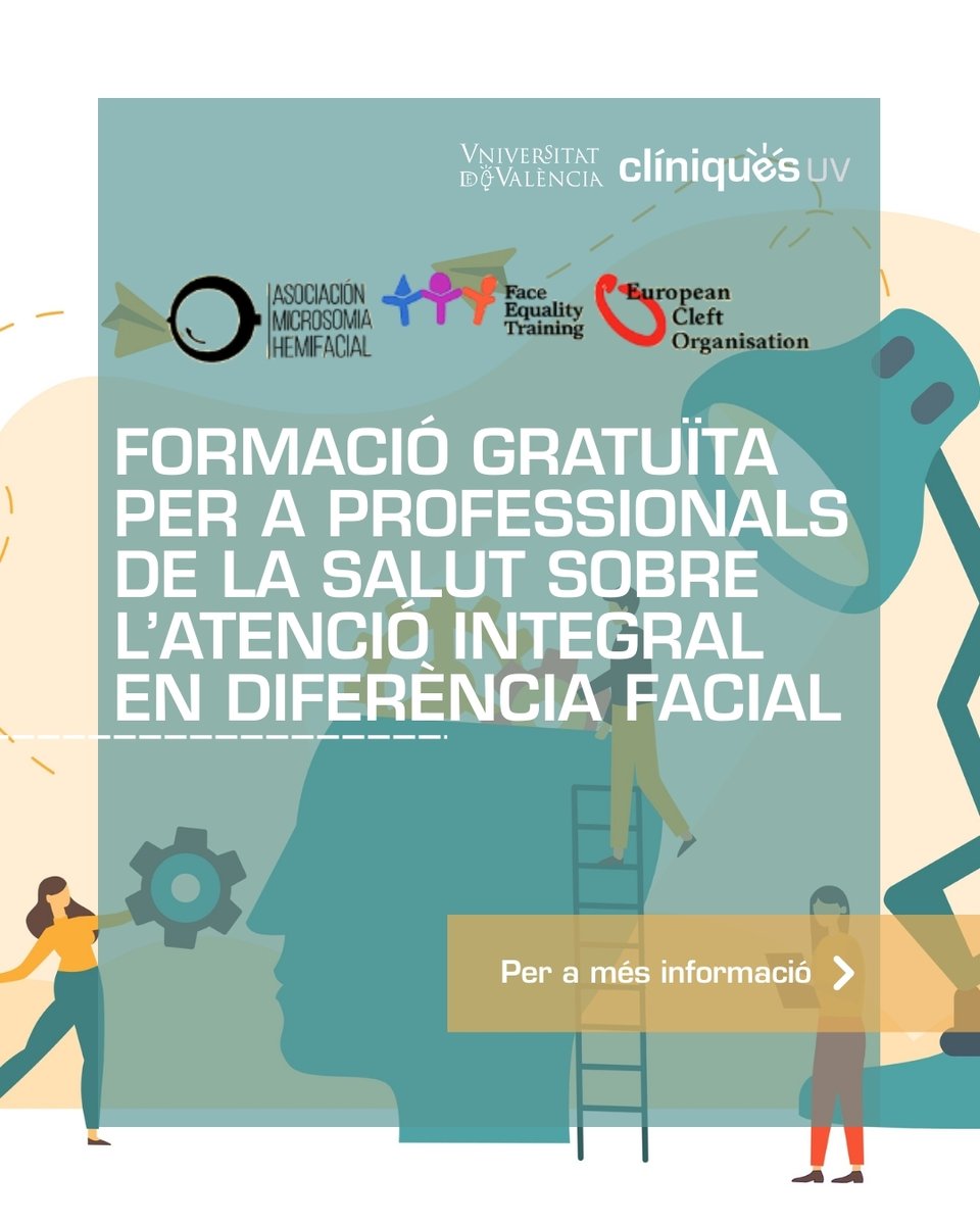 cliniquesuv's tweet image. Les Clíniques de la @UV_EG donem suport a la formació gratuïta per a professionals de la salut sobre atenció integral en diferència facial 💙
📅Impartició online el 15/12 (16:30–18:30h).
Inscripció via WhatsApp 👉 626 258 976
#Formació #Salut #Diversitat #UV