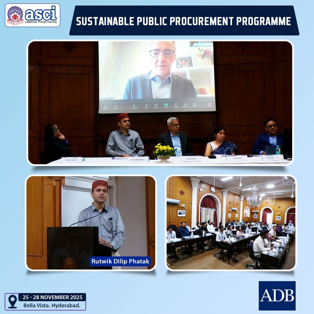 ASCIMEDIA's tweet image. ASCI’s Sustainable Public Procurement Programme (Nov 25–28), sponsored by ADB, started today under the leadership of Rutwik Dilip Phatak. The programme focuses on greener, smarter and future-ready procurement practices for the public sector.

#ASCI #ADB #SPP