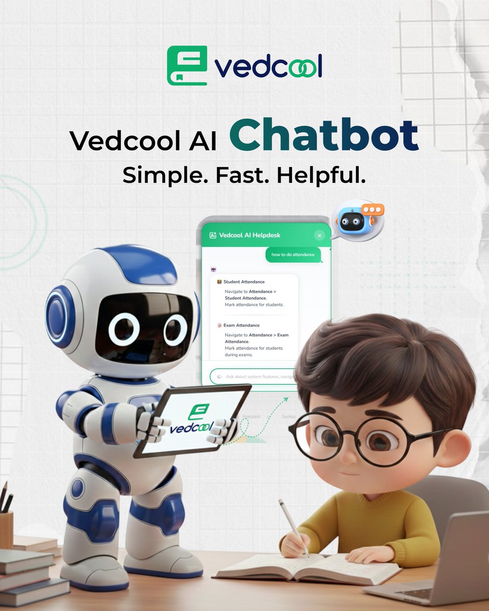 vedcoolai's tweet image. Vedcool AI Chatbot – Fast Support, Smarter Experience

Get instant, reliable replies and easy assistance for parents and students—simple, quick, and smart.

#Vedcool #AIChatbot #SmartSupport #InstantHelp #StudentSupport #ParentSupport
