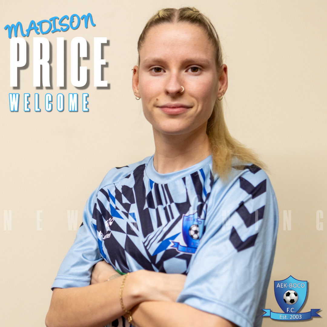 NEW SIGNING ✍🏻

We are excited to announce the signing of Madison Price to AEK-BOCO Ladies FC, after a break from football she’s back on the pitch to make her mark in a sky blue shirt 🩵 

Mads is still available to sponsor this season 📞

#uptheboco