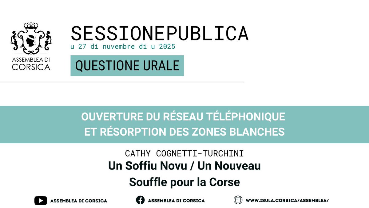 .<a href="/CathyCognetti/">Cognetti-Turchini</a> au nom du groupe <a href="/SoffiuNovuAC/">Un Soffiu Novu, un Nouveau Souffle pour la Corse</a> interroge le Conseil exécutif de Corse sur la couverture du réseau téléphonique et la résorption des zones blanches #ACinVivu
ℹ️ isula.corsica/assemblea/docs…