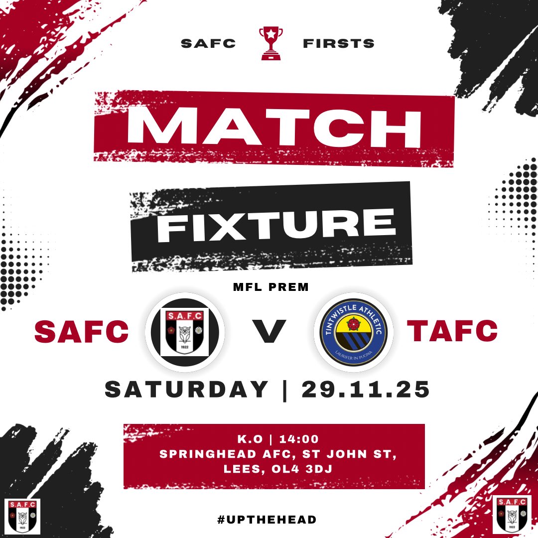 SpringheadAFC's tweet image. ‼️ NEXT UP ‼️ 

The firsts are at home this week vs @TAFC_Firsts  - KO 2pm

Get down and support the lads!💪🏼

#UpTheHead
🇾🇪🔴⚫️